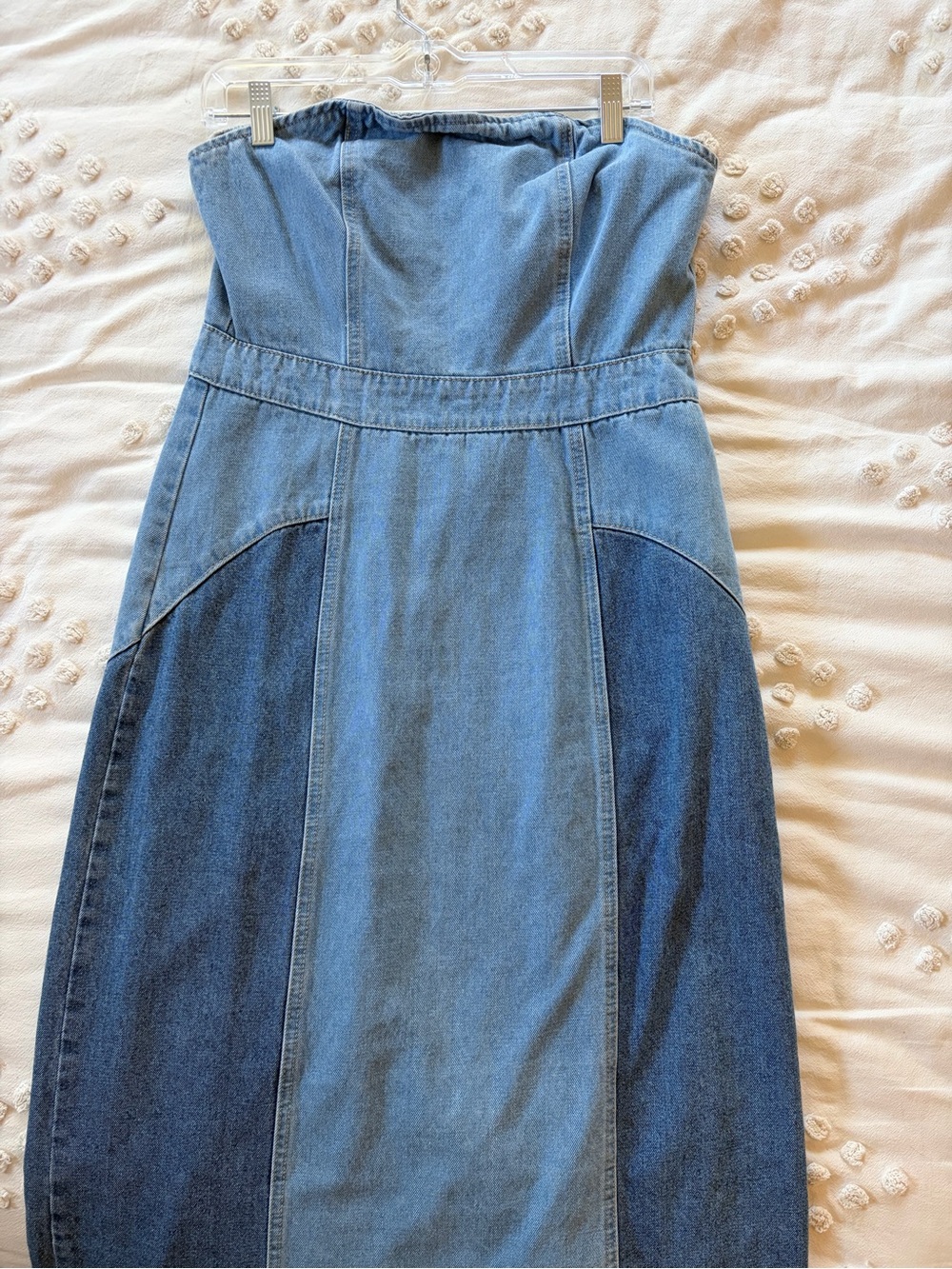 Vintage Strapless Two-Tone Denim Maxi Dress